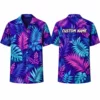 Personalized Neon Tropical Leaf Hawaiian Shirt For Men And Women, Short Sleeve Vibrant Island Vacation Print, Custom Name Summer Button Down