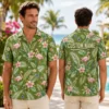 Personalized Olive Green Flamingo Hawaiian Shirt For Men And Women, Short Sleeve Natural Tropical Jungle Print, Custom Name Summer Button Down - View 1