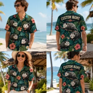 Personalized Opossum Tropical Hawaiian Shirt For Men And Women, Short Sleeve Funny Wildlife Island Vacation Print, Custom Name Summer Button Down - View 1
