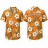 Personalized Orange Hibiscus Hawaiian Shirt For Men And Women, Short Sleeve Vintage Terracotta Floral Summer Print, Custom Name Button Down
