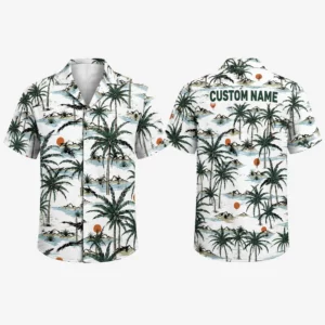 Personalized Palm Tree Beach Hawaiian Shirt For Men And Women, Short Sleeve Tropical Island Vacation Print, Custom Name Summer Button Down
