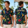 Personalized Parrot Tropical Hawaiian Shirt For Men And Women, Short Sleeve Vibrant Jungle Bird Summer Print, Custom Name Button Down - View 1