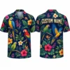 Personalized Parrot Tropical Hawaiian Shirt For Men And Women, Short Sleeve Vibrant Jungle Bird Summer Print, Custom Name Button Down