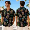 Personalized Pineapple Hawaiian Shirt For Men And Women, Short Sleeve Neon Tropical Print, Custom Name Summer Button Down - View 1