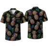 Personalized Pineapple Hawaiian Shirt For Men And Women, Short Sleeve Neon Tropical Print, Custom Name Summer Button Down