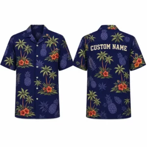 Personalized Pineapple Tropical Hawaiian Shirt For Men And Women, Short Sleeve Classic Island Vacation Print, Custom Name Summer Button Down