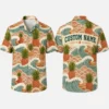 Personalized Pineapple Wave Hawaiian Shirt For Men And Women, Short Sleeve Vintage Japanese Art Style Summer Print, Custom Name Button Down