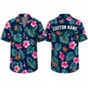 Personalized Pink Hibiscus Tropical Hawaiian Shirt For Men And Women, Short Sleeve Vibrant Island Vacation Print, Custom Name Summer Button Down