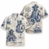 Personalized Pirate Vintage Nautical Sketch Hawaiian Shirt For Men And Women, Short Sleeve Classic Sailor Marine Ocean, Custom Name Button Down - Style 7