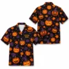 Personalized Pumpkin Halloween Hawaiian Shirt For Men Women, Short Sleeve Creepy Fall Festival Vacation Print, Custom Name Button Down - Style 1