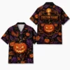 Personalized Pumpkin Halloween Hawaiian Shirt For Men Women, Short Sleeve Creepy Fall Festival Vacation Print, Custom Name Button Down - Style 7