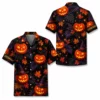 Personalized Pumpkin Halloween Hawaiian Shirt For Men Women, Short Sleeve Creepy Fall Festival Vacation Print, Custom Name Button Down - Style 9