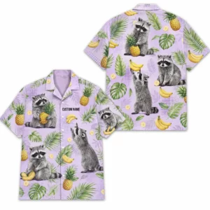Personalized Raccoon Banana Fruit Summer Beach Aloha Hawaiian Shirt For Men And Women, Short Sleeve Cute Pet Tropical Island, Custom Button Down - Style 1