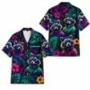 Personalized Raccoon Cyberpunk Neon Hawaiian Shirt For Men And Women, Short Sleeve Cute Pet Dark Tropical Night Print, Custom Name Button Down - Style 10