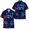 Personalized Raccoon Cyberpunk Neon Hawaiian Shirt For Men And Women, Short Sleeve Cute Pet Dark Tropical Night Print, Custom Name Button Down - Style 3