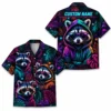 Personalized Raccoon Cyberpunk Neon Hawaiian Shirt For Men And Women, Short Sleeve Cute Pet Dark Tropical Night Print, Custom Name Button Down - Style 4
