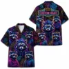 Personalized Raccoon Cyberpunk Neon Hawaiian Shirt For Men And Women, Short Sleeve Cute Pet Dark Tropical Night Print, Custom Name Button Down - Style 5