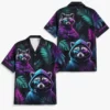 Personalized Raccoon Cyberpunk Neon Hawaiian Shirt For Men And Women, Short Sleeve Cute Pet Dark Tropical Night Print, Custom Name Button Down - Style 6