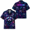 Personalized Raccoon Cyberpunk Neon Hawaiian Shirt For Men And Women, Short Sleeve Cute Pet Dark Tropical Night Print, Custom Name Button Down - Style 9