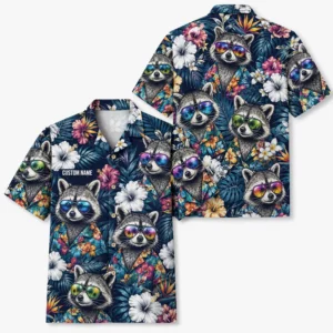 Personalized Raccoon Floral Tropical Night Hawaiian Shirt For Men And Women, Short Sleeve Cute Pet Dark Island, Custom Name Button Down - Style 1