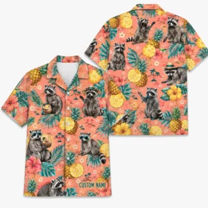 Personalized Raccoon Fruit Summer Beach Aloha Hawaiian Shirt For Men And Women, Short Sleeve Cute Pet Tropical Island, Custom Name Button Down - Style 1