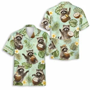 Personalized Raccoon Fruit Summer Beach Aloha Hawaiian Shirt For Men And Women, Short Sleeve Cute Pet Tropical Island, Custom Name Button Down - Style 2