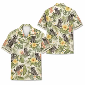 Personalized Raccoon Summer Beach Aloha Hawaiian Shirt For Men And Women, Short Sleeve Cute Pet Tropical Island Vacation, Custom Name Button Down - Style 2