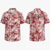 Personalized Red Tropical Leaf Hawaiian Shirt For Men And Women, Short Sleeve Vibrant Island Vacation Print, Custom Name Summer Button Down