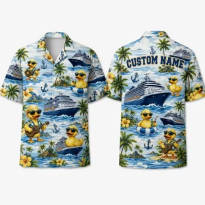 Personalized Rubber Duck Cruise Ship Hawaiian Shirt For Men And Women, Short Sleeve Funny Vacation Island Print, Custom Name Summer Button Down