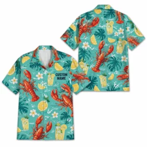 Personalized Seafood Foodie Summer Beach Aloha Hawaiian Shirt For Men And Women, Short Sleeve Funny Tropical Culinary Feast, Custom Name Button Down - Style 1