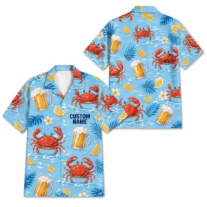 Personalized Seafood Foodie Summer Beach Aloha Hawaiian Shirt For Men And Women, Short Sleeve Funny Tropical Culinary Feast, Custom Name Button Down - Style 2