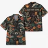 Personalized Skeleton Surfing Beach Aloha Hawaiian Shirt For Men And Women, Short Sleeve Funny Spooky Tropical, Custom Name Button Down - Style 3