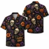 Personalized Skull And Pumpkin Halloween Hawaiian Shirt For Men Women, Short Sleeve Creepy Fall Festival Party Print, Custom Name Button Down - Style 10