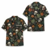 Personalized Skull And Pumpkin Halloween Hawaiian Shirt For Men Women, Short Sleeve Creepy Fall Festival Party Print, Custom Name Button Down - Style 2
