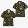 Personalized Skull And Pumpkin Halloween Hawaiian Shirt For Men Women, Short Sleeve Creepy Fall Festival Party Print, Custom Name Button Down - Style 5