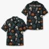 Personalized Skull And Pumpkin Halloween Hawaiian Shirt For Men Women, Short Sleeve Creepy Fall Festival Party Print, Custom Name Button Down - Style 9