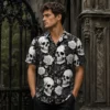 Personalized Skull And Rose Gothic Hawaiian Shirt For Men And Women, Short Sleeve Vintage Dark Floral Print, Custom Name Summer Button Down - View 1