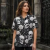 Personalized Skull And Rose Gothic Hawaiian Shirt For Men And Women, Short Sleeve Vintage Dark Floral Print, Custom Name Summer Button Down - View 2