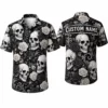 Personalized Skull And Rose Gothic Hawaiian Shirt For Men And Women, Short Sleeve Vintage Dark Floral Print, Custom Name Summer Button Down
