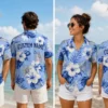 Personalized Sky Blue Tropical Hibiscus Hawaiian Shirt For Men And Women, Short Sleeve Refreshing Island Vacation Print, Custom Name Summer Button Down - View 1