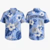 Personalized Sky Blue Tropical Hibiscus Hawaiian Shirt For Men And Women, Short Sleeve Refreshing Island Vacation Print, Custom Name Summer Button Down