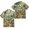 Personalized Spooky Ghost Beach Halloween Hawaiian Shirt For Men Women, Short Sleeve Tropical Fall Festival Print, Custom Name Button Down - Style 10