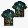 Personalized Spooky Ghost Beach Halloween Hawaiian Shirt For Men Women, Short Sleeve Tropical Fall Festival Print, Custom Name Button Down - Style 2