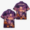 Personalized Spooky Ghost Beach Halloween Hawaiian Shirt For Men Women, Short Sleeve Tropical Fall Festival Print, Custom Name Button Down - Style 3