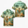 Personalized Spooky Ghost Beach Halloween Hawaiian Shirt For Men Women, Short Sleeve Tropical Fall Festival Print, Custom Name Button Down - Style 8