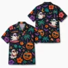 Personalized Spooky Ghost Halloween Hawaiian Shirt For Men Women, Short Sleeve Festive Fall Vacation Print, Custom Name Button Down - Style 1