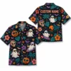 Personalized Spooky Ghost Halloween Hawaiian Shirt For Men Women, Short Sleeve Festive Fall Vacation Print, Custom Name Button Down - Style 9