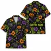 Personalized Spooky Pattern Halloween Hawaiian Shirt For Men Women, Short Sleeve Festive Fall Vacation Print, Custom Name Button Down - Style 3