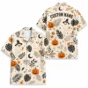 Personalized Spooky Pattern Halloween Hawaiian Shirt For Men Women, Short Sleeve Festive Fall Vacation Print, Custom Name Button Down - Style 9