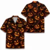 Personalized Spooky Pumpkin Halloween Hawaiian Shirt For Men Women, Short Sleeve Creepy Fall Festival Vacation Print, Custom Name Button Down - Style 1